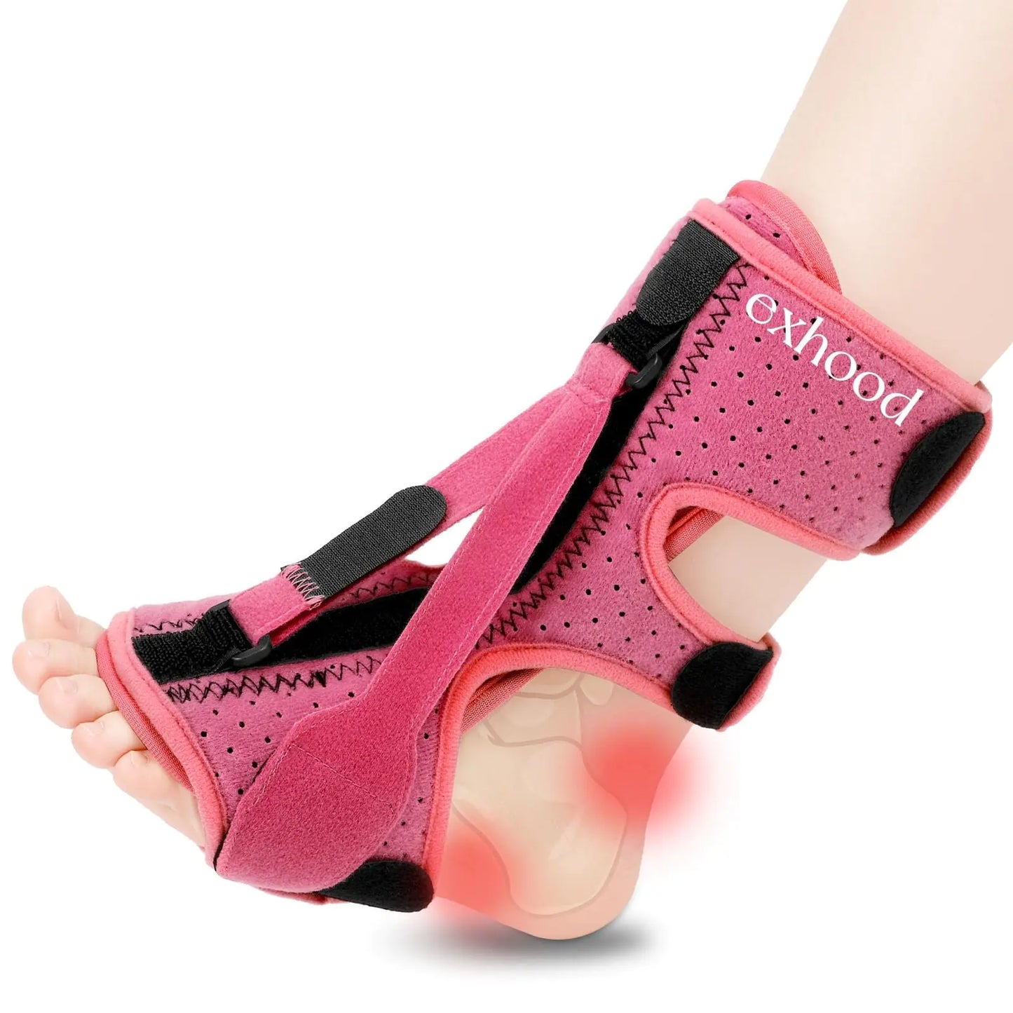 exhood Upgraded Plantar Fasciitis Night Splint 3 Adjustable Straps Plantar Fasciitis Relief Braces for Plantar Fasciitis Achilles Tendonitis Foot Drop & Heel Spur Pain Relief Day & Night (Pink)