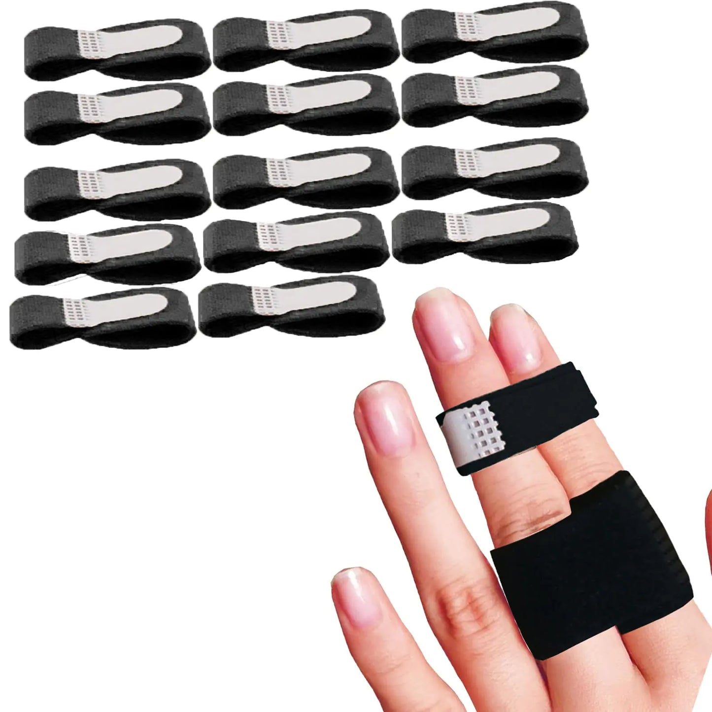 Reppkyh Finger Wraps Tapes for Broken Finger Loops Tapes for Broken Finger Cushion Bandages Splint Black Fabric Toe 12 Pcs One Size