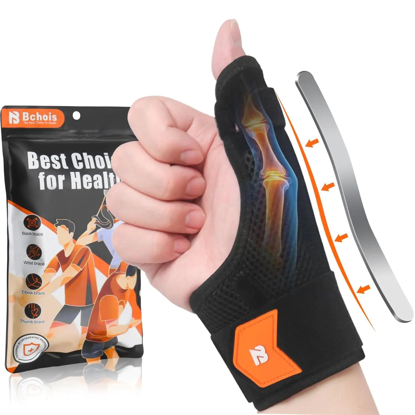 Bchois Wrist Brace & Thumb Brace for Right or Left Hand Thumb Spica Splint for Arthritis PainTendonitisTrigger FingerThumb Stabilizer with Compression Aluminum Plate Support for Women Men