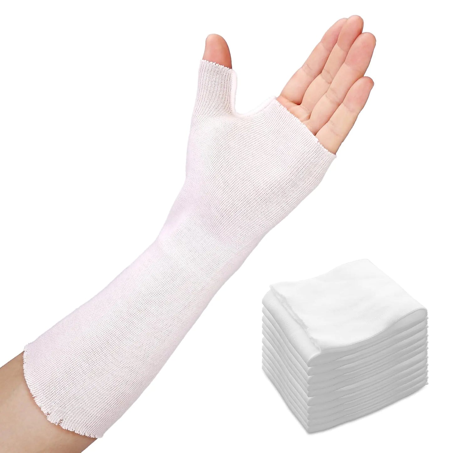 Hand Socks for Splint (Pack of 10) Stockinette Tubing Thin Breathable Surgical Sleeves for Arm Wrist and Thumb Sleeve Under Brace Cast Wrap Liner for Men & Women Fit Left & Right Hands (White M)