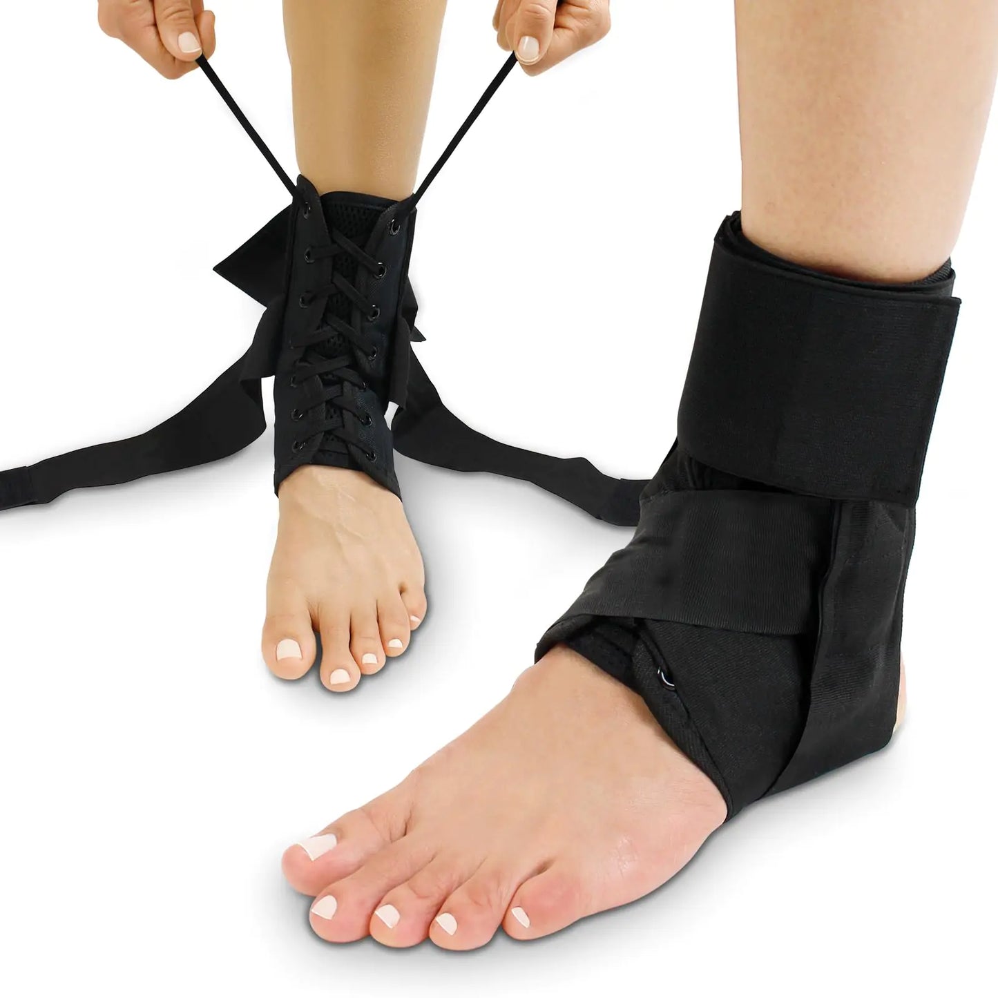 Vive Lace Up Ankle Brace - Men Women Foot Support Stabilizer Compression Sleeve - Sprained Adjustable Leg Splint - Sprain Rolled Immobilizer Wrap Guard for Running Volleyball Basketball Soccer (L)
