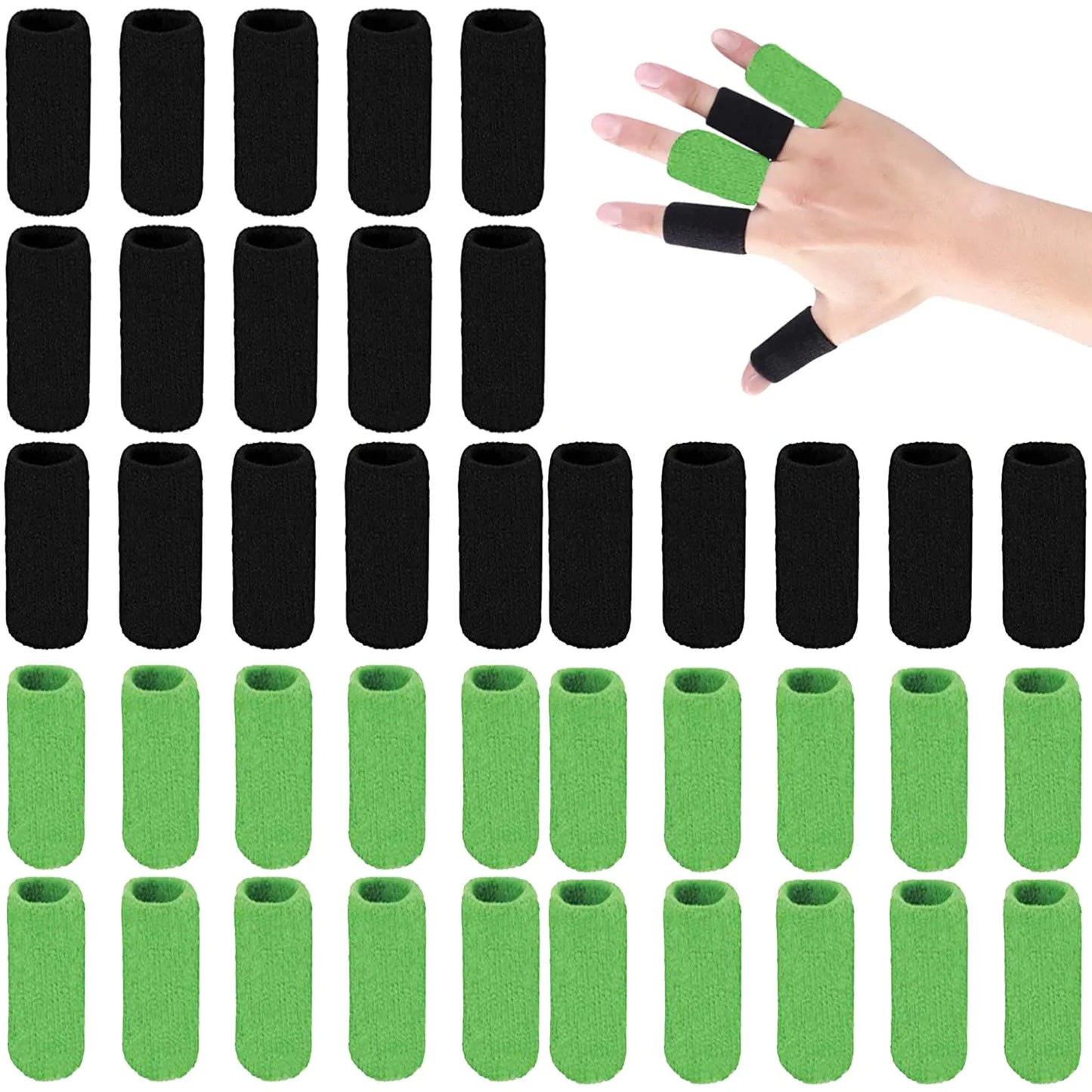 ELANE 40 PCS Finger Splint Finger Holster Thumb Brace Support Elastic Sleeves for Finger SupportKnuckle(Black & Green)