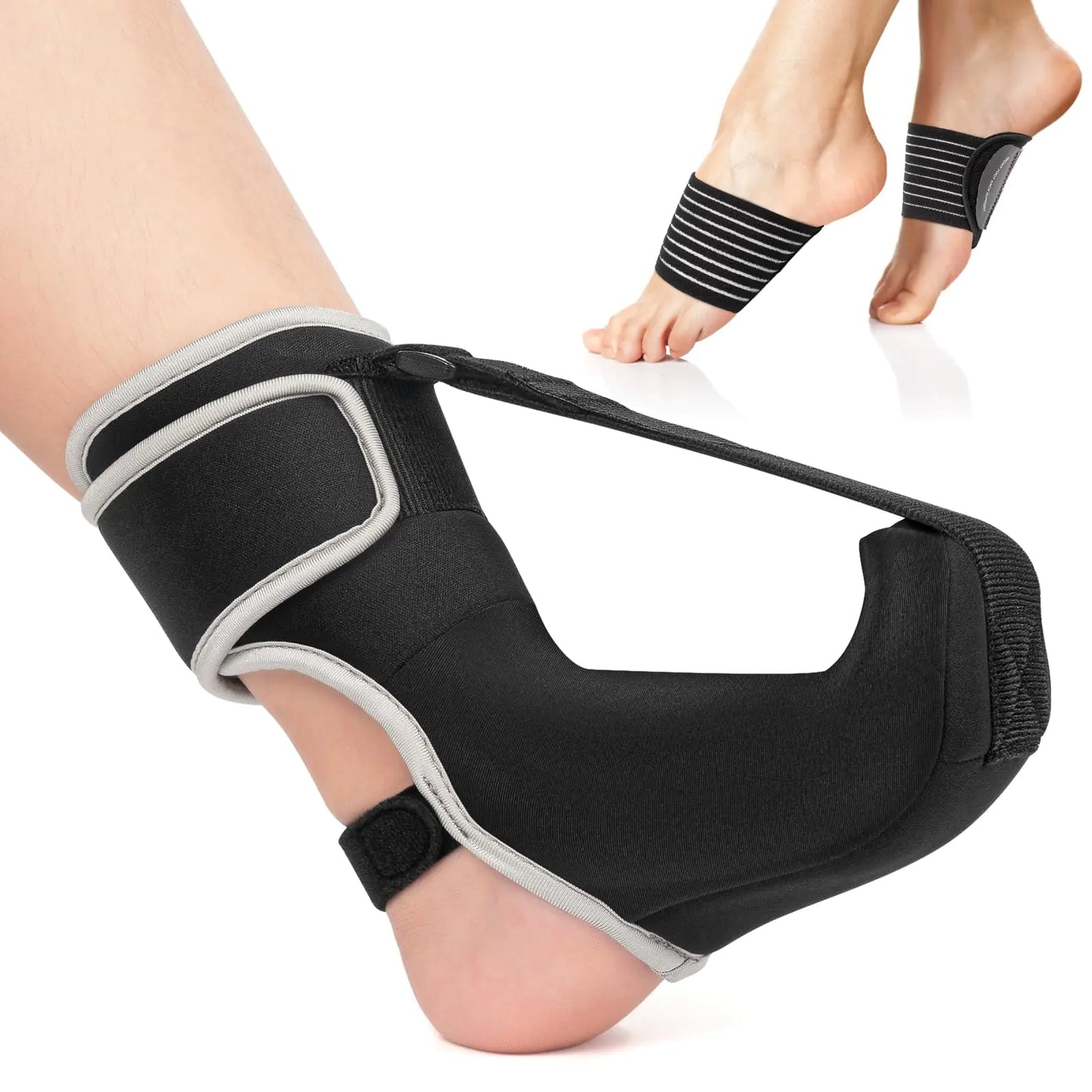 CEZUVR-US Plantar Fasciitis Night Splint Sock Upgraded Plantar Fasciitis Brace for Women Men with Arch Support for Achilles Tendonitis Foot Drop Heel Spur Pain Relief Black (Small)