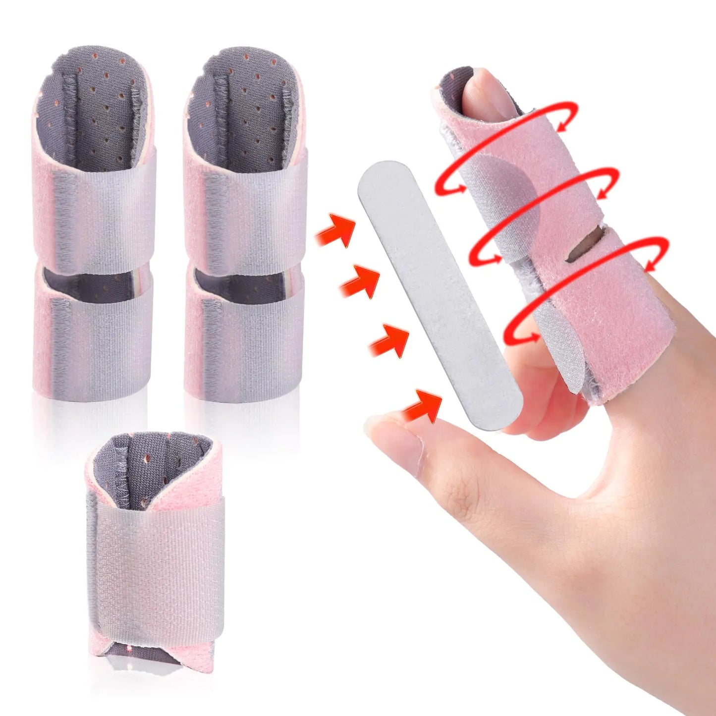 lefeke Trigger Finger Splint 3PCS 2 Finger Support Braces for Middle Ring or Index finger with 1 Thumb or Pinky Finger Splint Broken and Mallet Finger Splints (Pink)