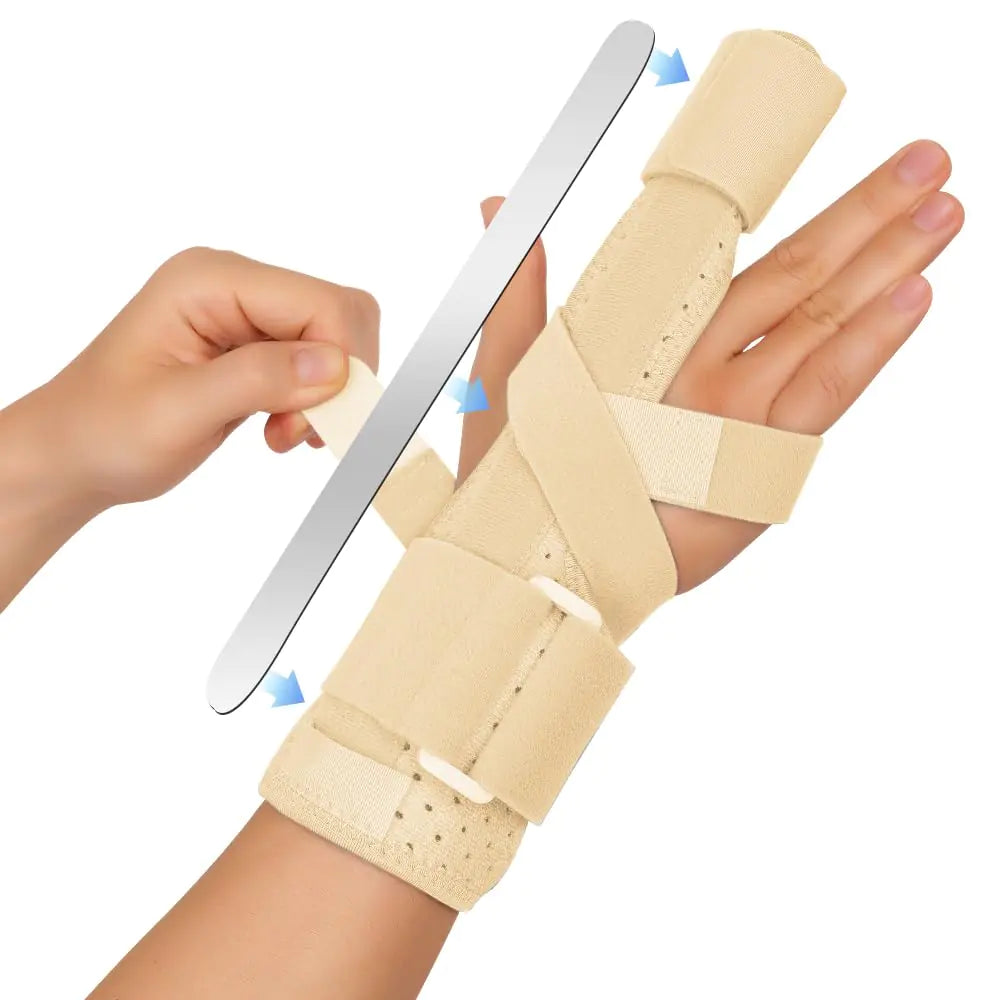FORTEMOTUS Trigger Finger Splint Adjustable One or Two Finger Splint Full Hand and Wrist Brace Support Finger Immobilizer for Sprains Discomfort Relief Boxer Fracture Splint Beige