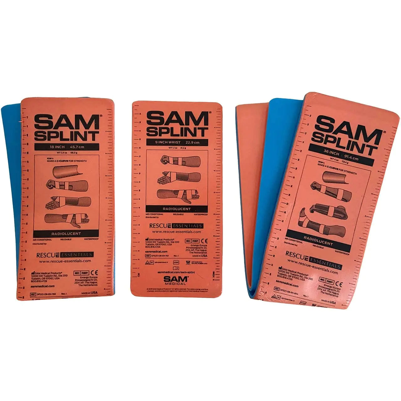 Rescue Essentials SAM SPLINT 3X COMBO PACK 36" 18" AND 9"- ORANGE/BLUE