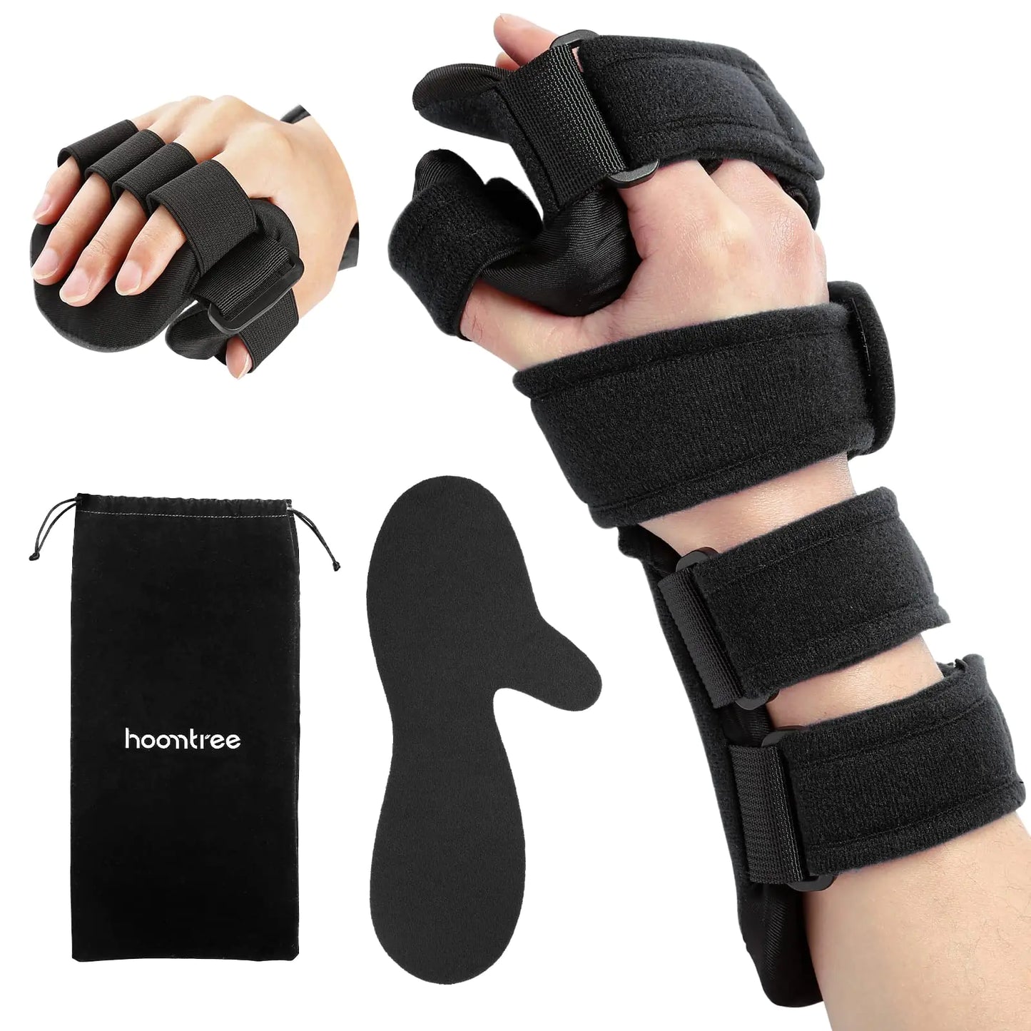 HOOMTREE Stroke Resting Hand Splint Right&Left Resting Hand Splint with Finger Separator Functional Night Immobilizer Wrist Finger Brace for Carpel Tunnel PainSprain FractureTendonitis (RightBlack)