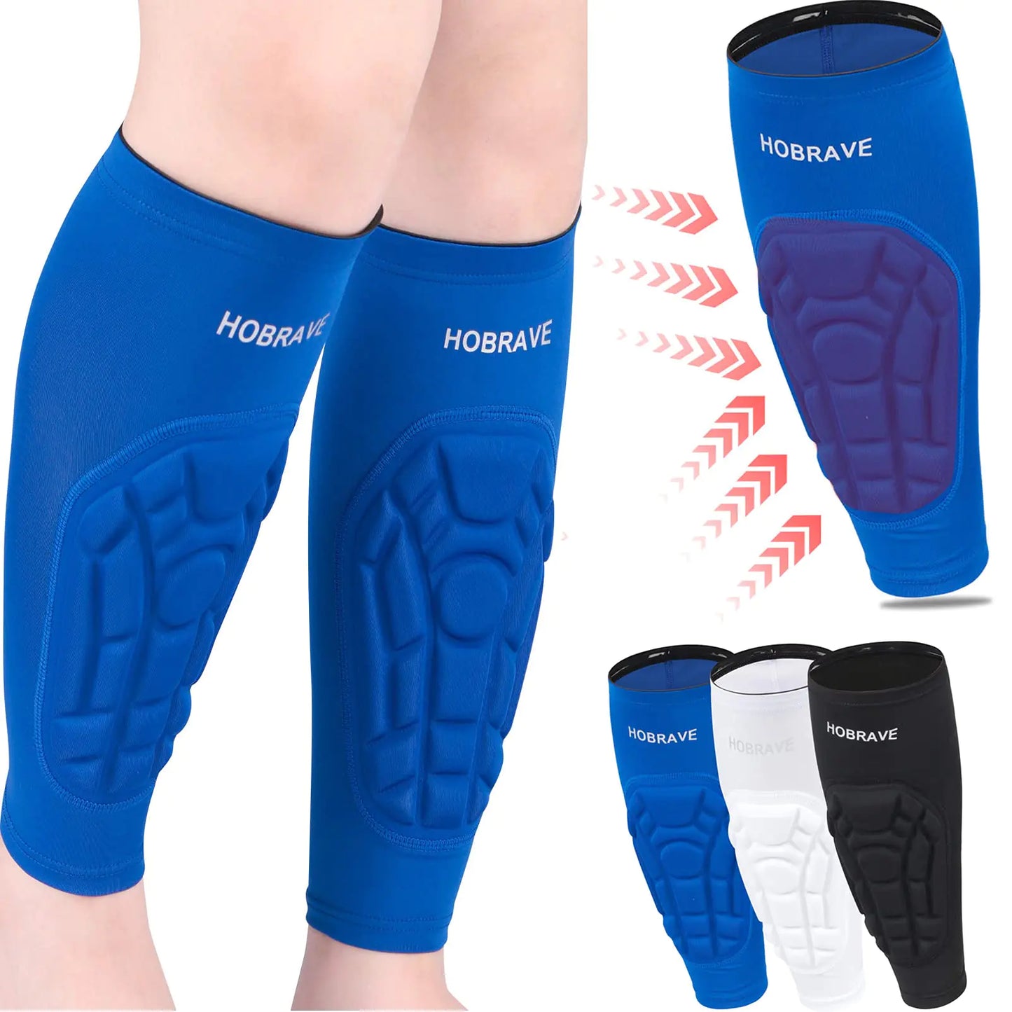 Hobrave 2PCS Soccer Shin Guards Padded Calf Compression Sleeves Supports for Shin Splint