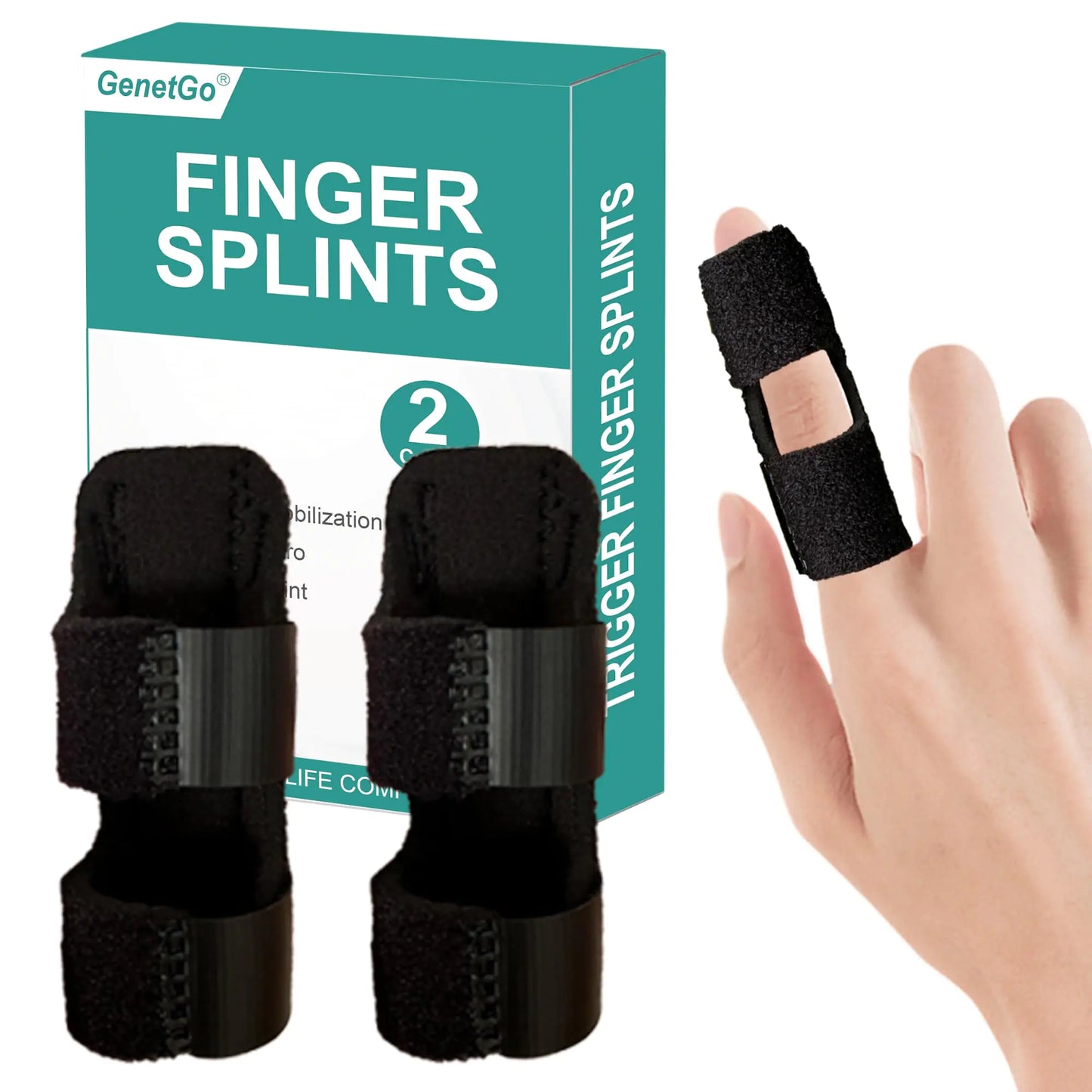 Trigger Finger Splint 2pcs Finger Support Brace Mallet Finger Brace for Index Middle Ring Finger - Tendon Release & Pain Relief-Black
