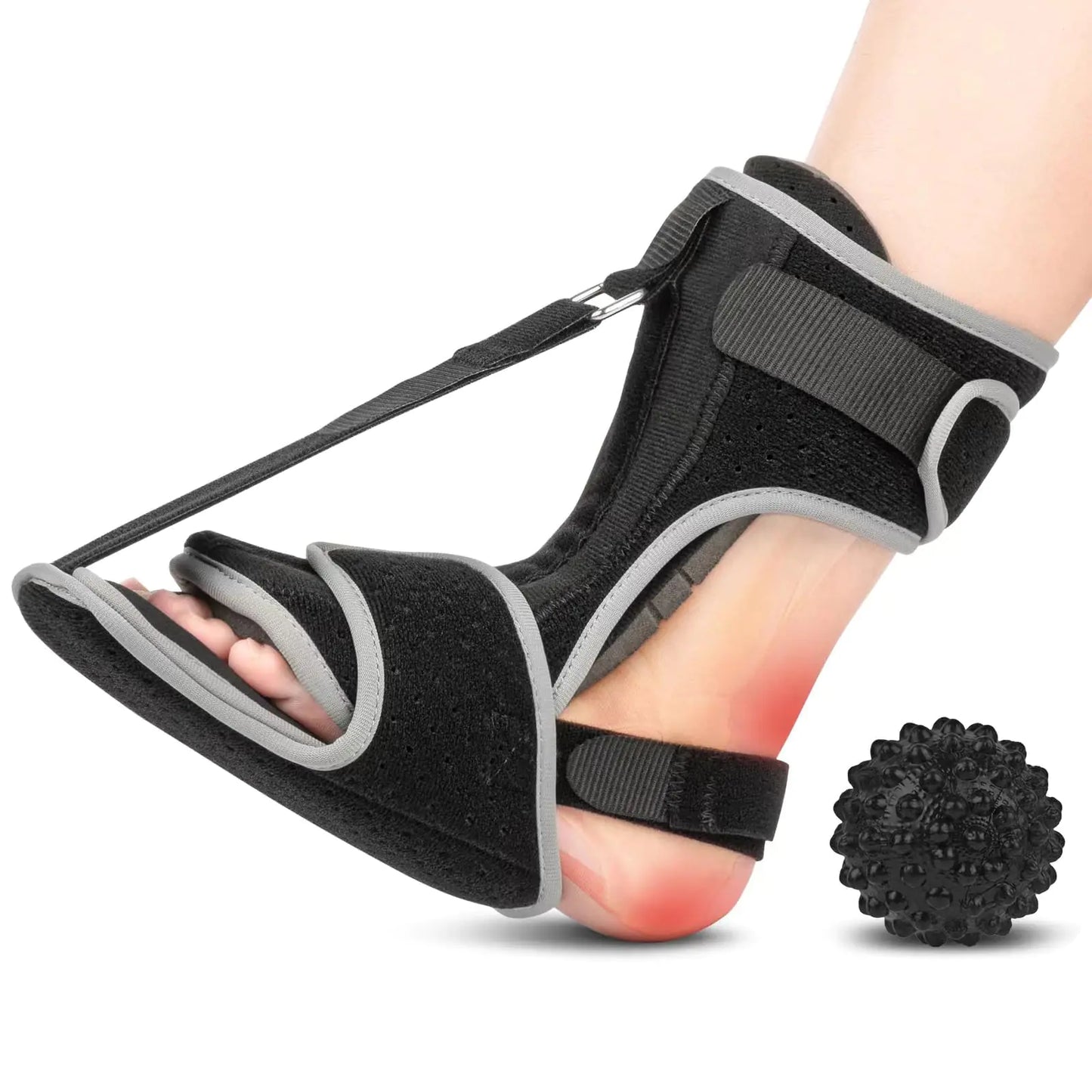 Plantar Fasciitis Night Splint with Massage Ball for Plantar Fasciitis Relief Comfortable Plantar Fasciitis Brace for Achilles Tendonitis Heal Spur Foot-drop Flat-arch Free Size for Men and Women - Black