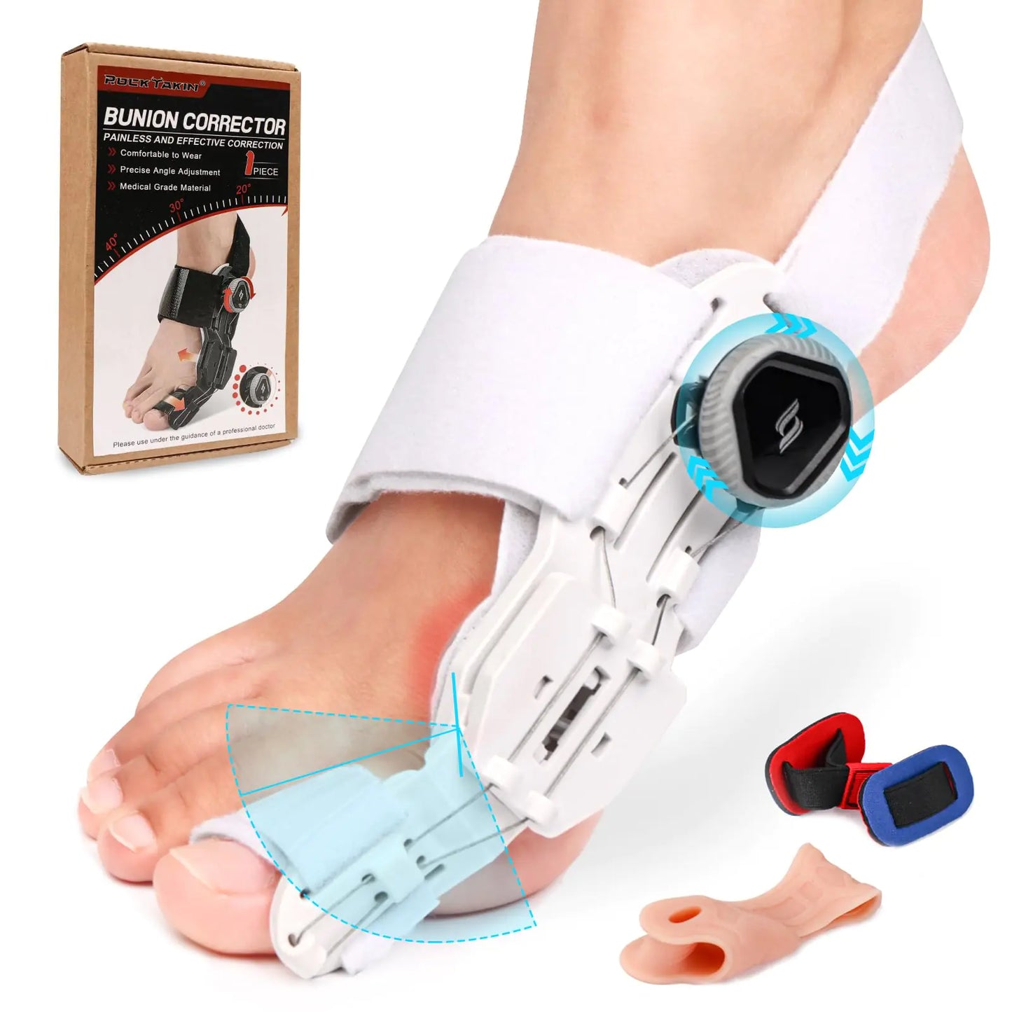 ROCK TAKIN Adjustable Knob Bunion Corrector for Women Men Bunion Fix for Bunion Relief Non-Slip Big Toe Straightener with Silicone Pad Bunion Correction Splint for Left Right Feet (1PCS)