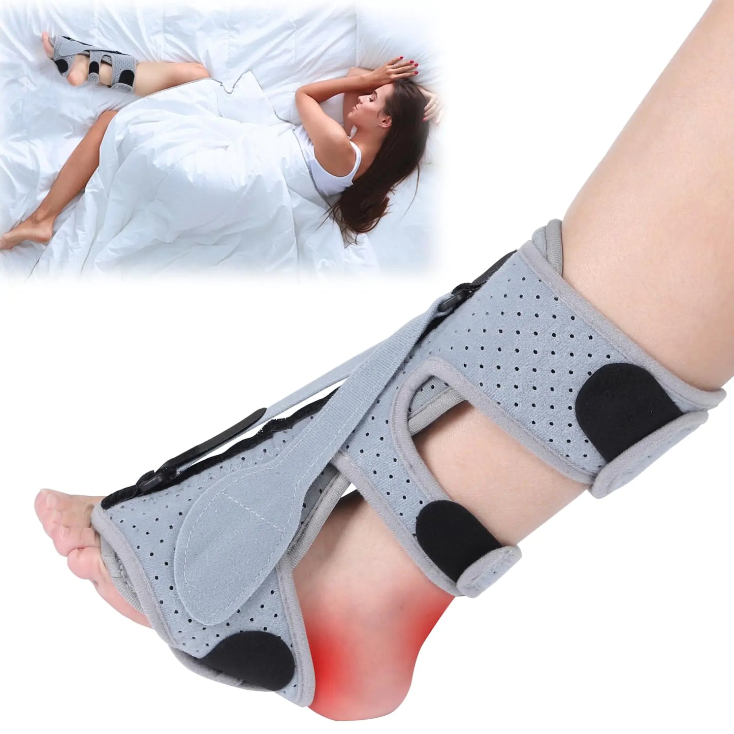 Plantar Fasciitis Night Splint for Women & Men - 3 Adjustable Straps Plantar Fasciitis Brace Achilles Tendonitis Drop Foot Relief Splint for Comfort Sleeping Heel Pain Splint Universal Size Gray