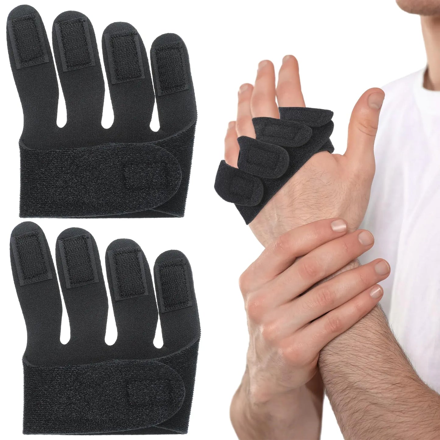 TrelaCo 2 Pcs Hand Ulnar Deviation Strap Right Drift Hand Splint Knuckle Splint MCP Knuckle Joint Finger Support Deviation Insert for Rheumatoid Arthritis Pain Tendonitis Sprains Strains (Large-Right)