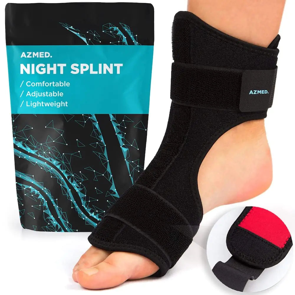AZMED Plantar Fasciitis Night Splint & Support Adjustable Orthotic Foot Drop Brace for Achilles Tendonitis and Heel Spur Relief Black