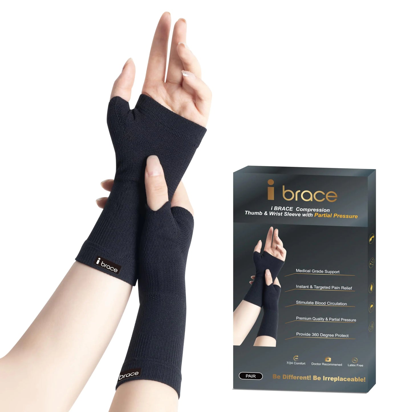 i BRACE Partial Zone Compression Wrist Sleeve for Carpal Tunnel with thumb support Reversible Splint for Typing Gardening Golf Yoga Tennis Wrist Support Brace for Men & Women-PAIR (Medium)