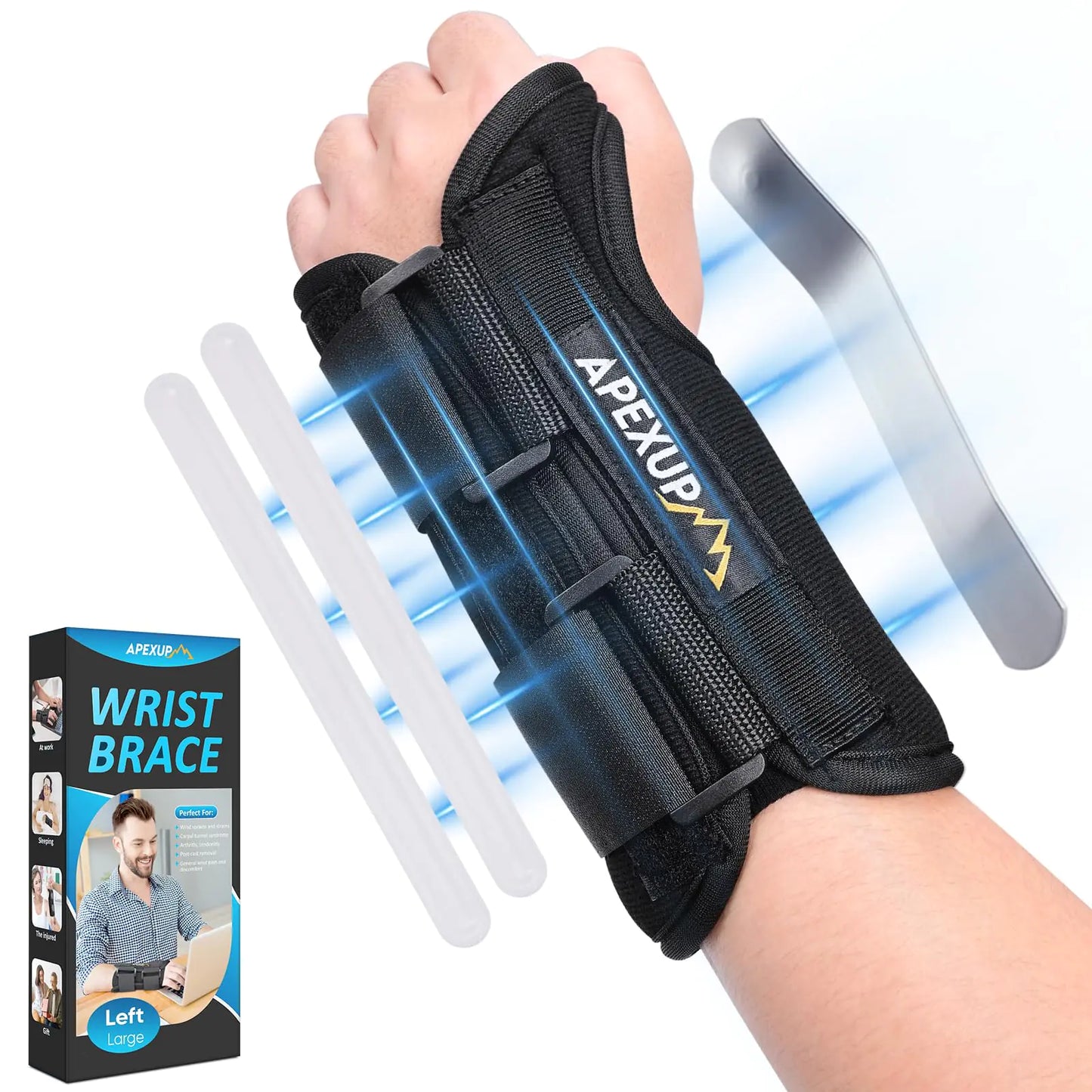 APEXUP Wrist Brace for Carpal Tunnel Night Wrist Support Brace Adjustable Wrist Wraps with Wrist Splint for Men and Women Pain Relief Hand Brace Ideal for Tendonitis Arthritis Sprain (L Left)