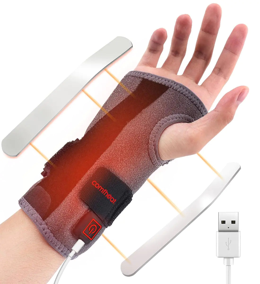 comfheat Heating Wrist Brace for Carpal Tunnel Pain with Wrist Splint USB Heated Wrist Wrap Support for Pain Relief of Arthritis Tendonitis Sprained Wrist Typing Adjustable Right Hand Left Hand