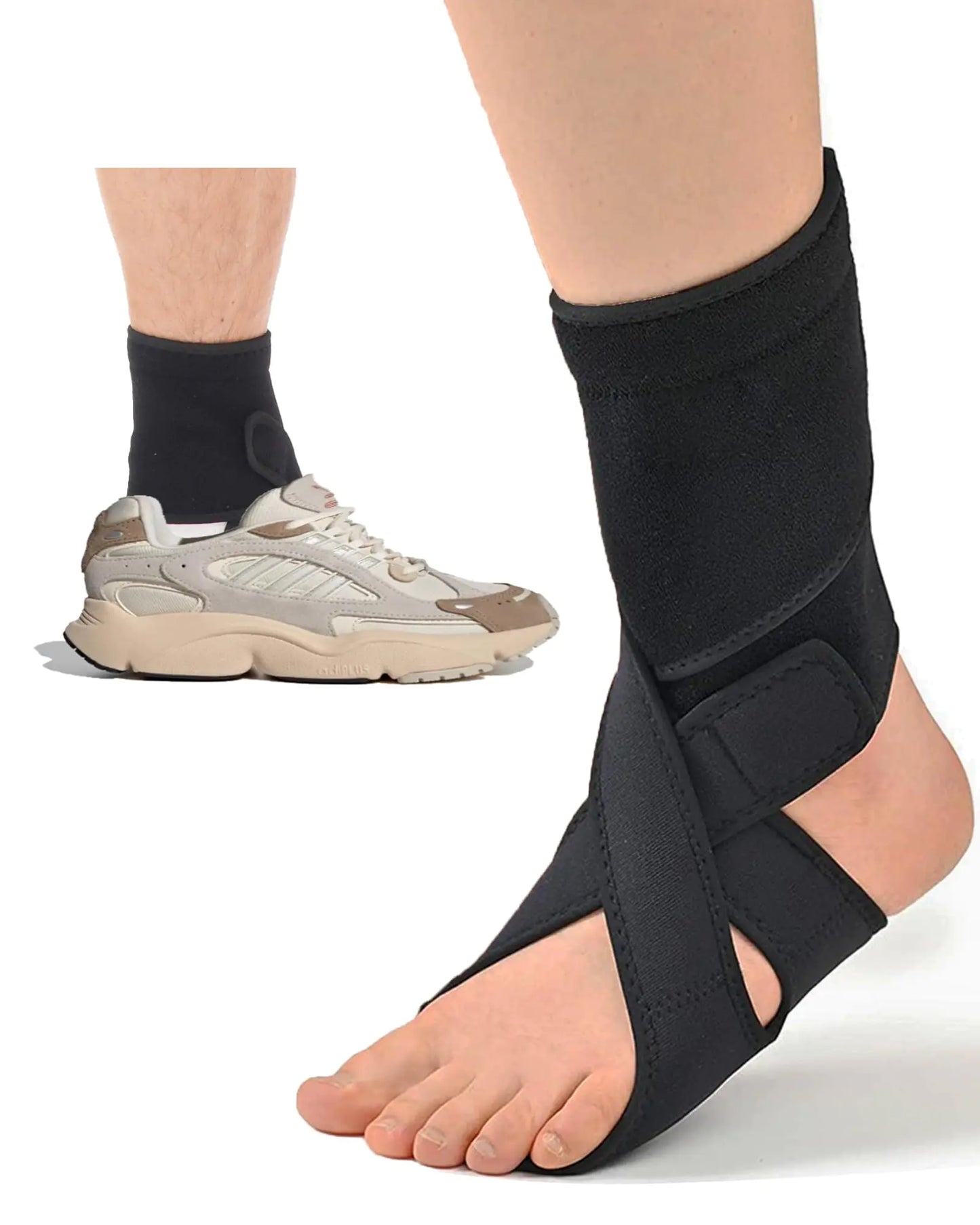 Furlove Drop Foot Brace AFO Foot Drop Brace for Walking Drop Foot Brace with Shoes Soft Night Splint for Foot Drop Foot Drop Brace for Sleeping Adjustable Ankle Brace (Left Black)