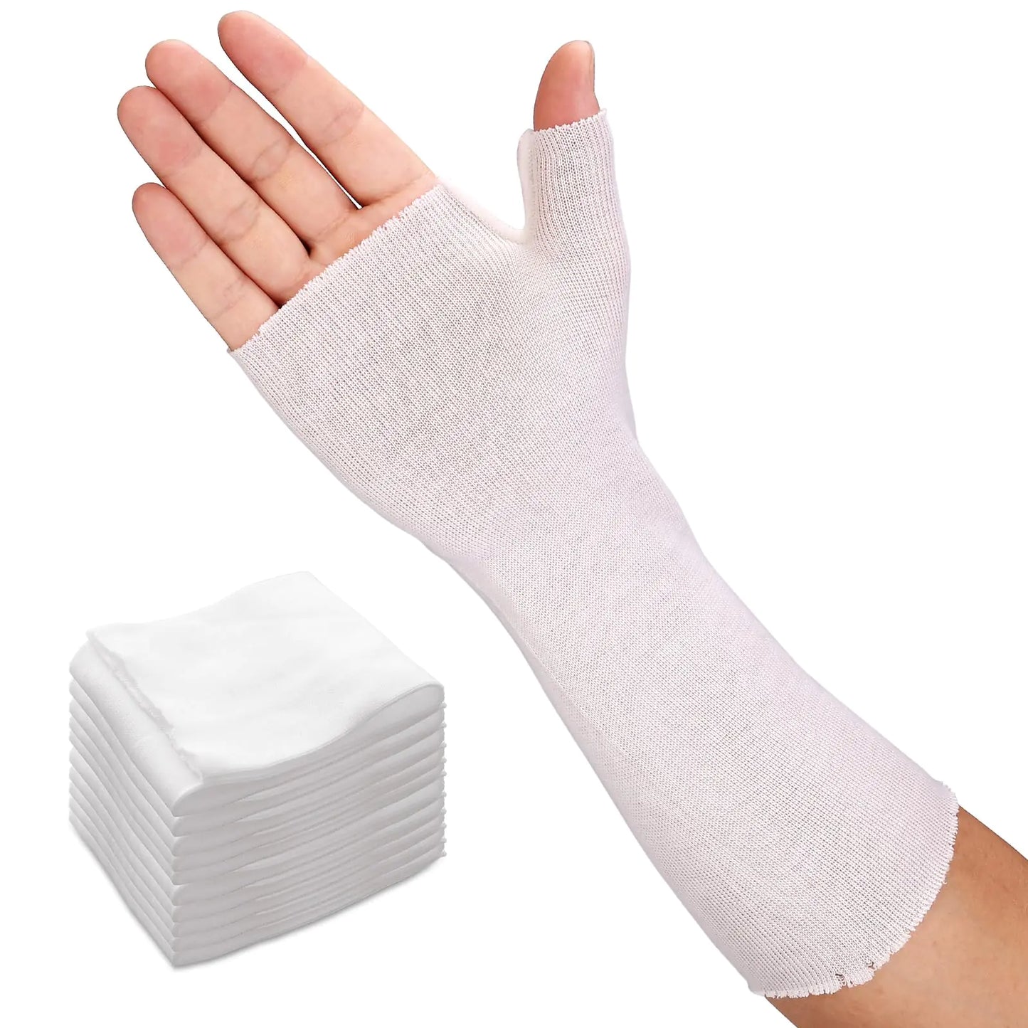 Velpeau Hand Socks for Splint (Pack of 10) Breathable Thin Stockinette Tubing for Arm Wrist Brace with Thumb Spica Liner Cotton Gauze Sleeve Under Cast Wrap Arm Cover for Men and Women (White Light Version S)