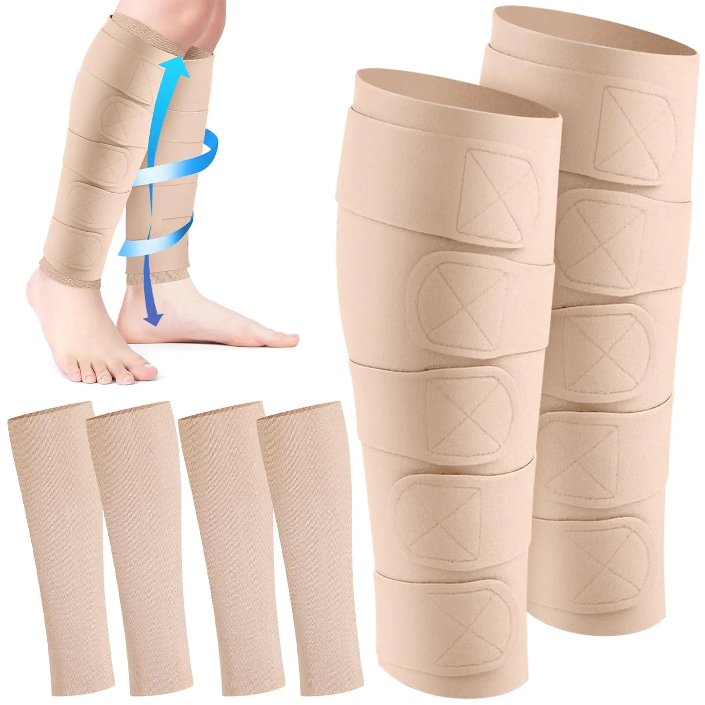 Croknit 3 Pairs Lymphedema Compression Leg Wraps Adjustable Lower Leg Cover up Medical Shin Splint Wrap for Heaviness Fatigue (Complexion)