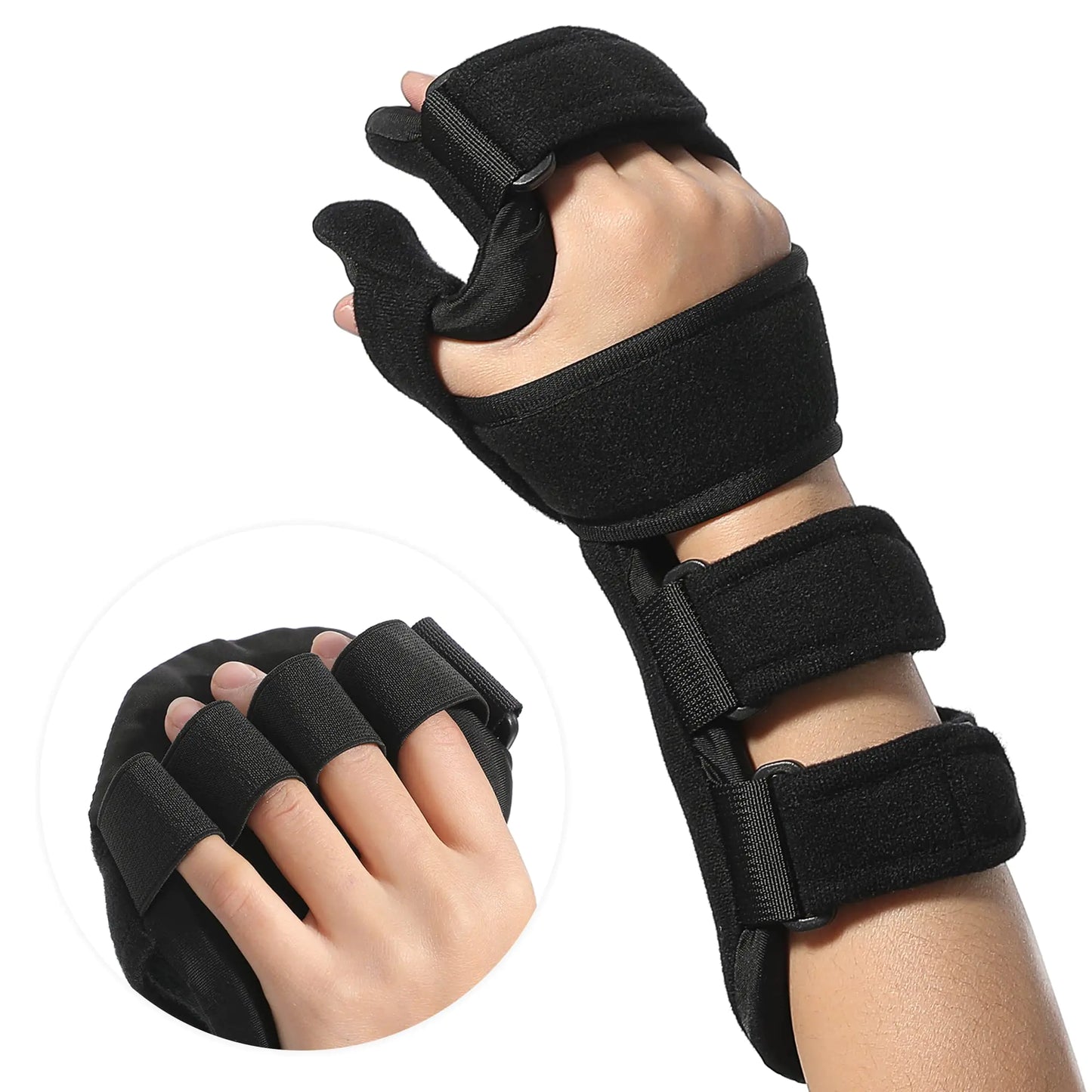 Fanwer Stroke Resting Hand Splint - Night Immobilizer Wrist Finger Brace for Flexion Contractures Functional 5 Finger Stabilizer Wrap - for Muscle Atrophy Rehab Arthritis Tendonitis (Right Large)