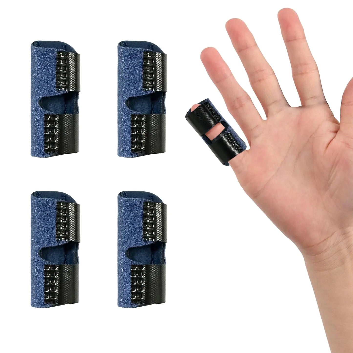 Bozenu Finger Splint 4 PCS Adjustable Trigger Finger Splint Straightener for Broken Strained Arthritis for Middle Pinky Index Thumb Splints (Blue)