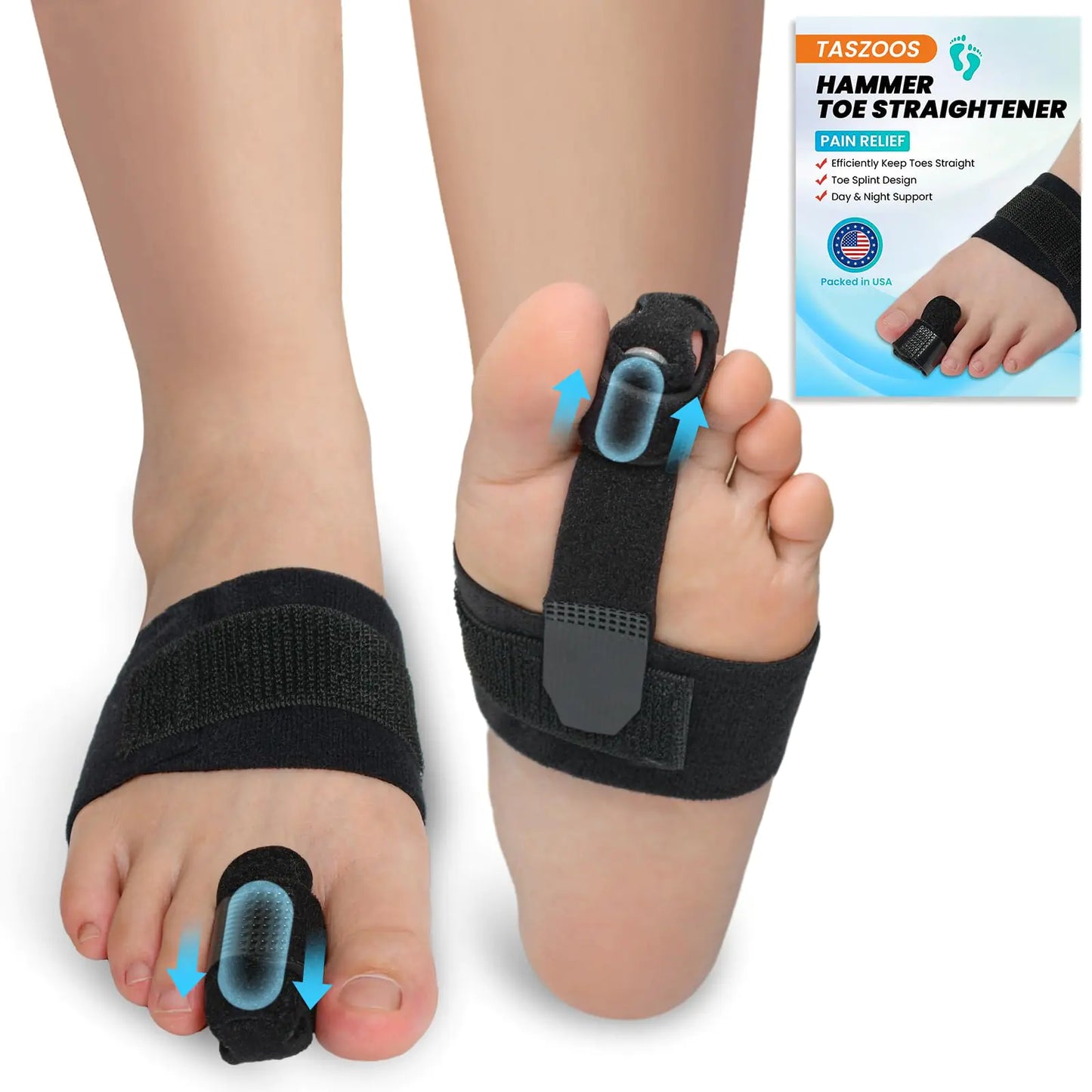 Hammer Toe Straightener Corrector for Women & Men Toe Splint Relief for Hammer Toe Curled Toe Broken Toe Support Crooked Toe (1 Compression Foot Wrap & 1 Toe Strap with Toe Splint)