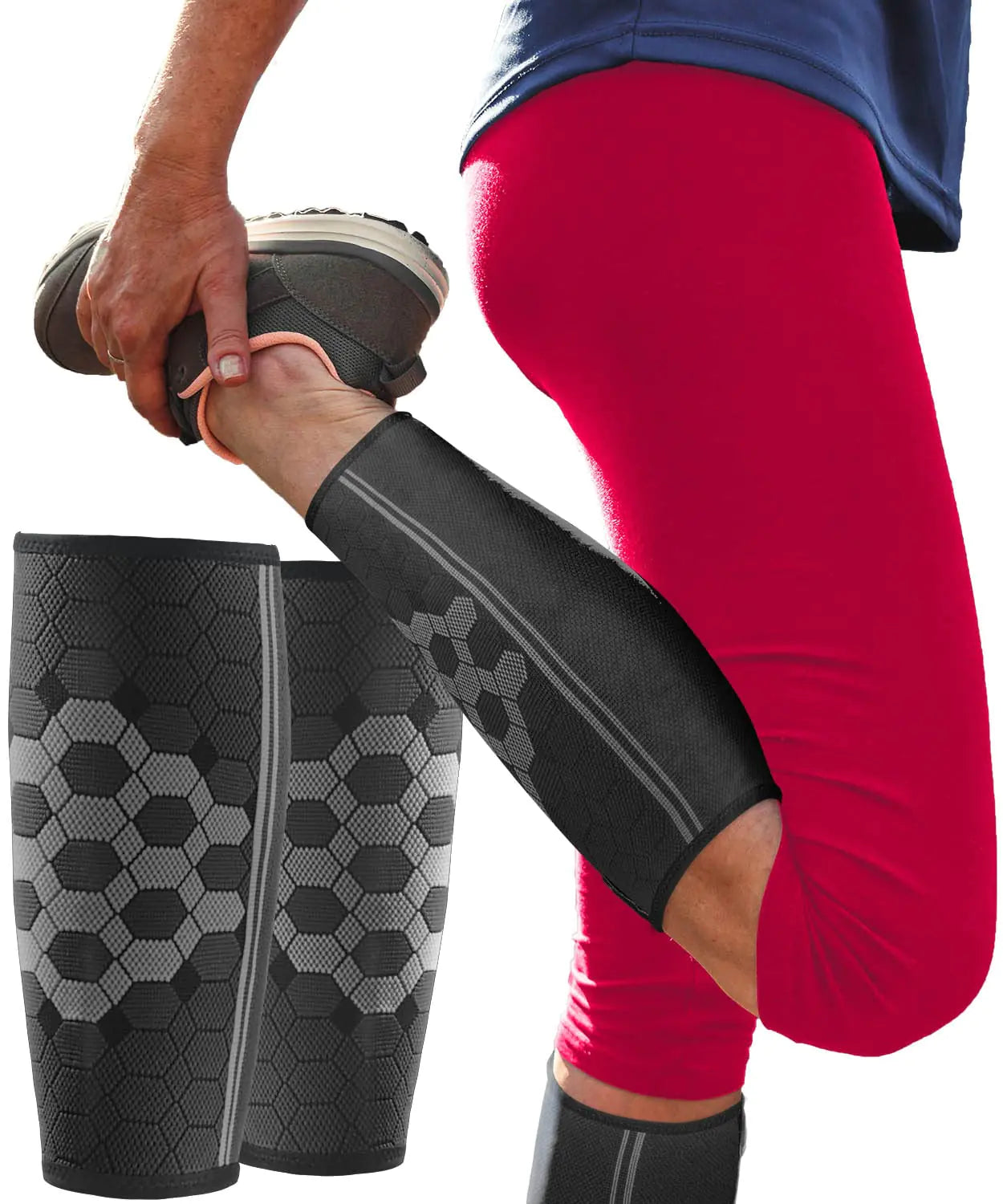 Calf Compression Sleeves by SPARTHOS (Pair) – Leg Compression Socks for Men and Women – Shin Splint Calf Pain Relief Air Travel Flight Nurses Maternity Basketball Football Soccer (Black-XL)