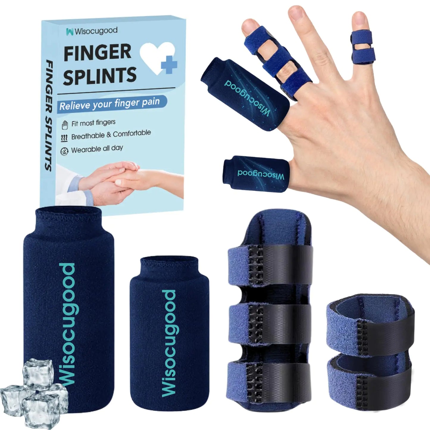 Trigger Finger Splint and Cold Gel Ice Pack Set Thumb Ice Packs for Pain Relief Finger Brace for Straightening/Arthritis Fits Index/Middle/Ring Finger
