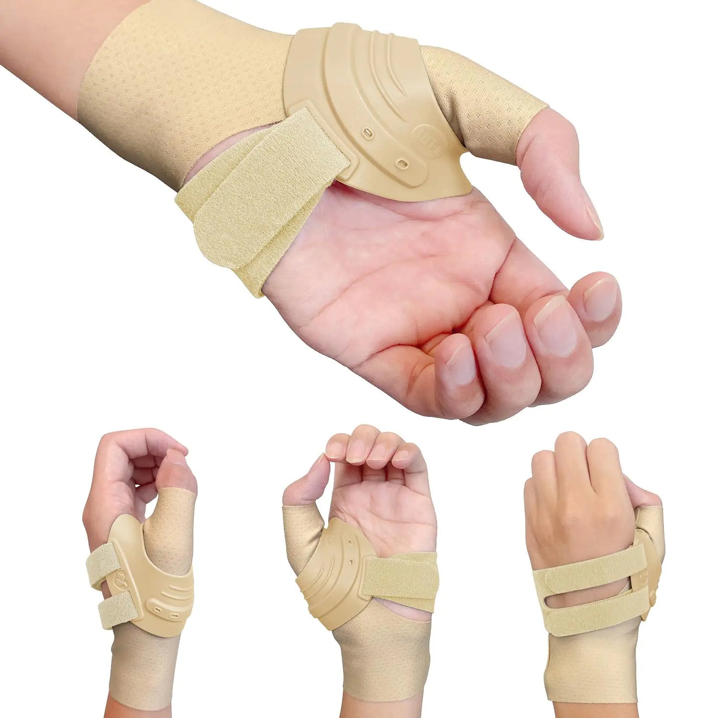 Hocafer CMC Thumb Brace with Thumb Compression Sleeve Thumb Splint for CMC Joint Pain Carpal Tunnel Pain Sprain(KhakiSLeft