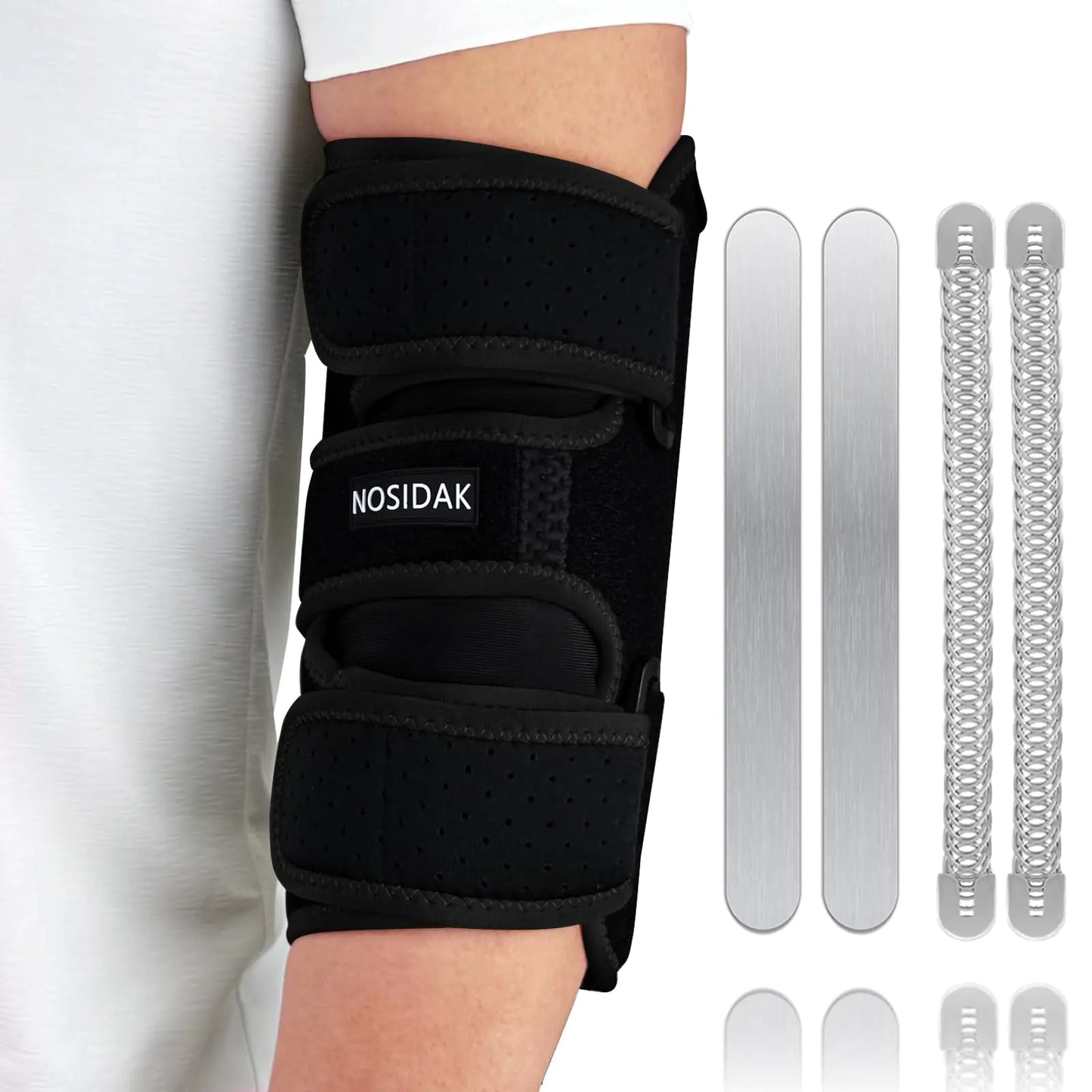 NOSIDAK Elbow Brace for Cubital Tunnel Syndrome Ulnar Nerve Brace Elbow Splint for Sleeping with 4 Removable Metal Splints for Tendonitis Arthritis Tennis Golf Pain Relief for Men & Women Left