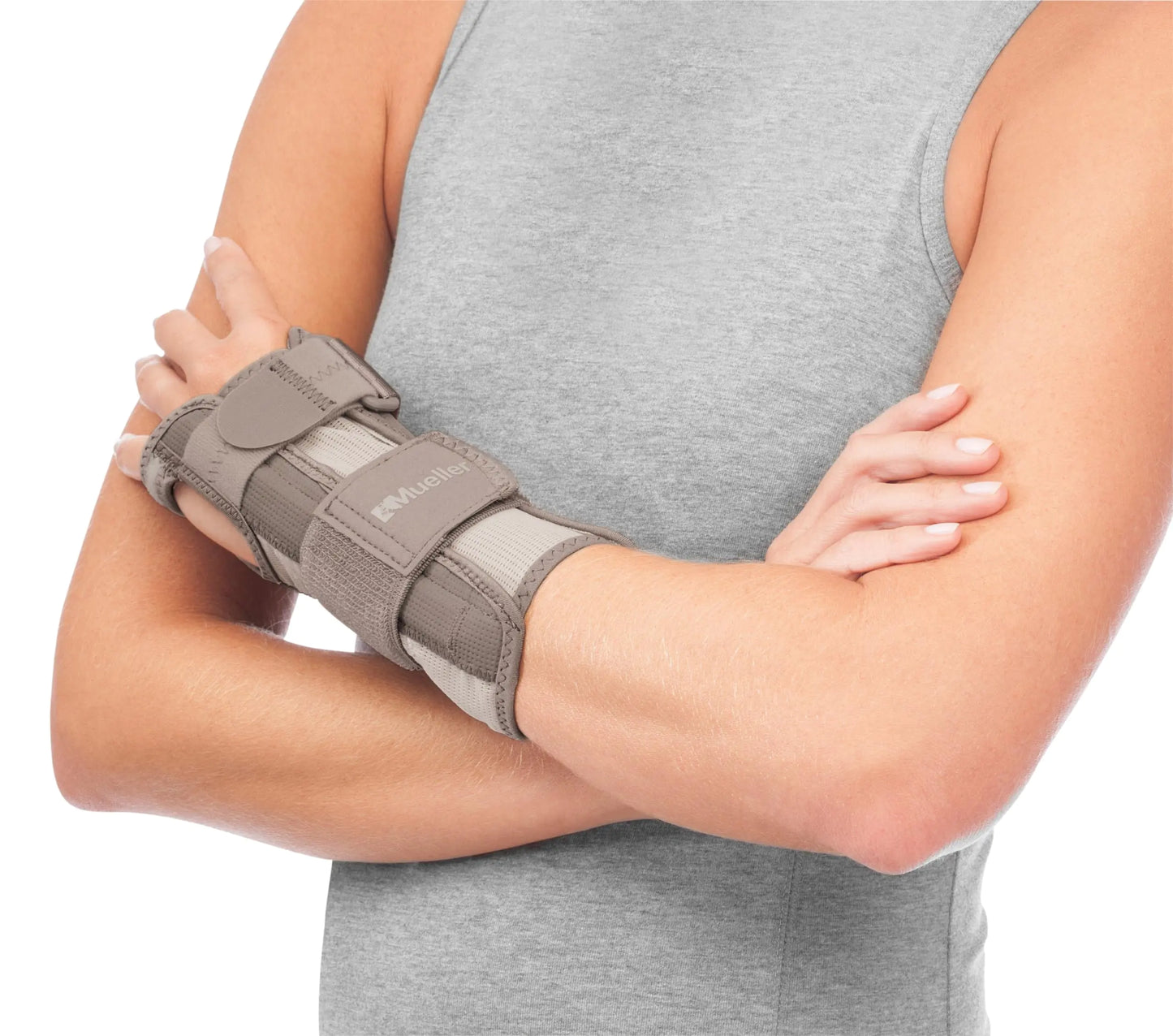 MUELLER Sports Medicine Reversible Wrist Stabilizer with Splint Wrist Pain Relief Support for Men and Women Ideal for Carpal Tunnel Tendinitis Arthritis Taupe Large/X-Large