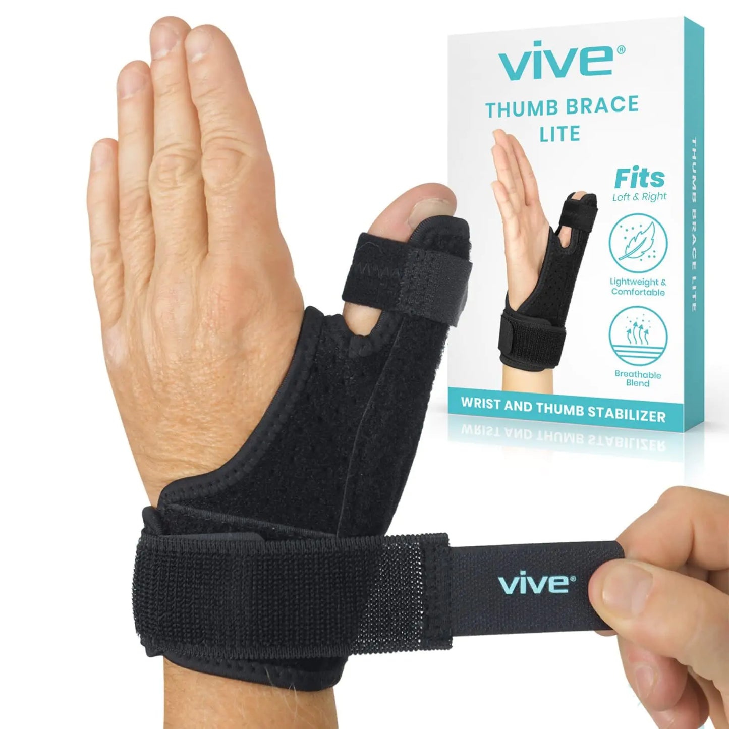 Vive Thumb Brace & Wrist Stabilizer (Fits Left and Right) - Thumb Spica Splint for Arthritis Tendonitis and De Quervains - Support Wrap for Men and Women - Pain Relief for Carpal Tunnel and Sprains