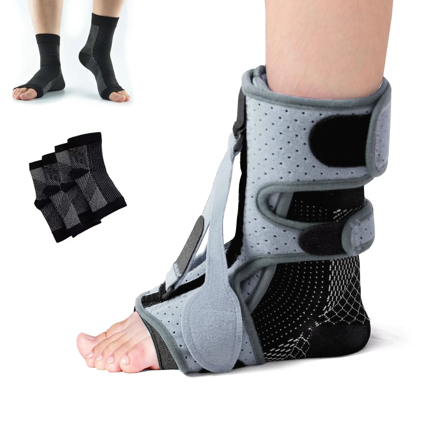 Plantar Fasciitis Night Splint Plantar Fasciitis Relief Kit includes 3 Adjustable Straps & Fasciitis Socks planters facetious relief for Heel Spur Achilles Tendonitis Foot Drop Orthotic Brace (Black)