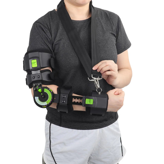 YGHFBG Adjustable Hinged ROM Elbow Brace - Post-Op Stabilizer Splint for Arm Injury Recovery Support After Surgery Ligament and Tendon Repairs and Dislocation (Right Arm)