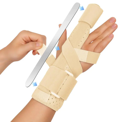 FORTEMOTUS Trigger Finger Splint Adjustable One or Two Finger Splint Full Hand and Wrist Brace Support Finger Immobilizer for Sprains Discomfort Relief Boxer Fracture Splint Beige