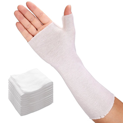 Velpeau Hand Socks for Splint (Pack of 10) Breathable Thin Stockinette Tubing for Arm Wrist Brace with Thumb Spica Liner Cotton Gauze Sleeve Under Cast Wrap Arm Cover for Men and Women (White Light Version S)