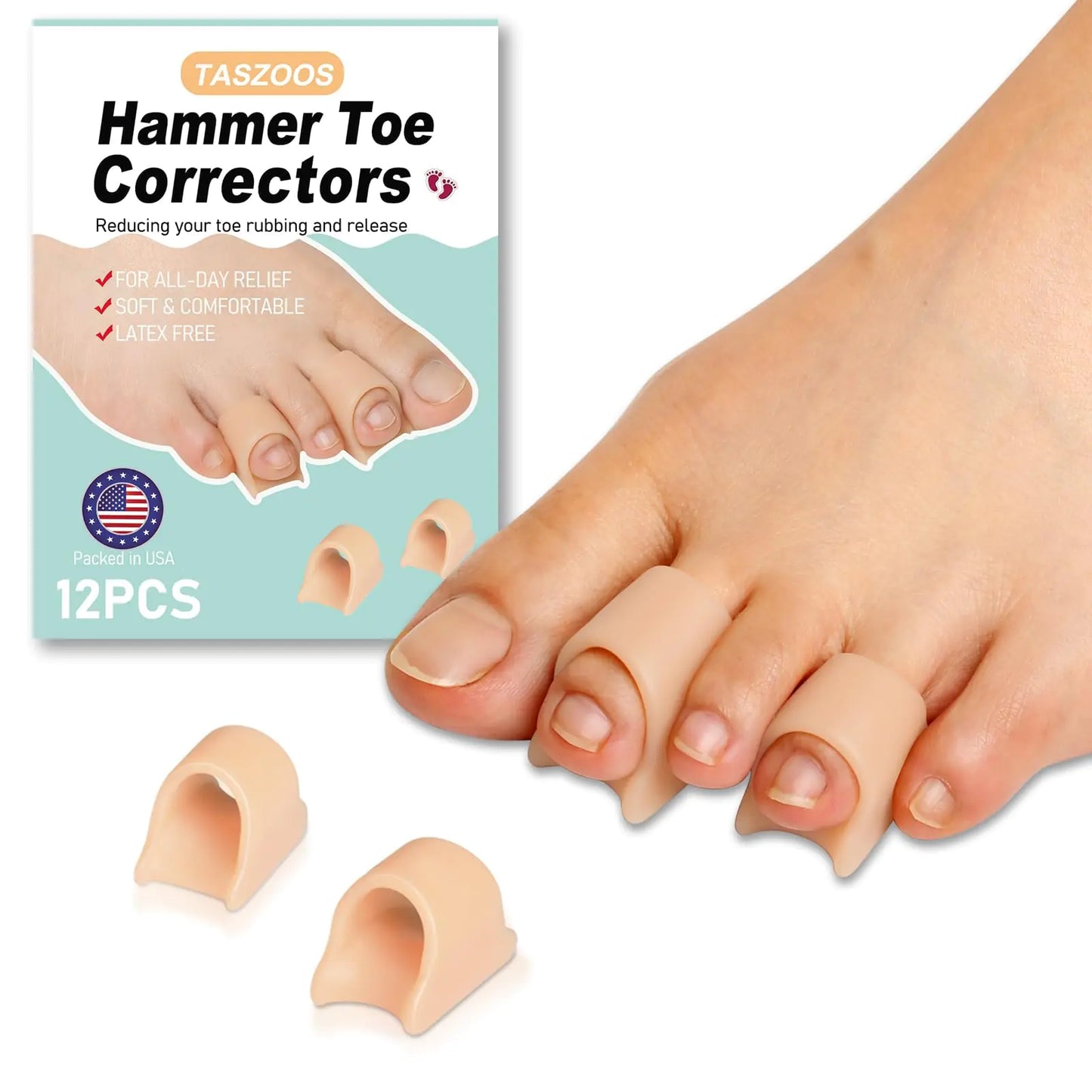 TASZOOS Hammer Toe Straightener Corrector - 12pcsToe Corrector Gel Toe Splint Relief for Bunion Hammer Toes Crooked Claw Toes(6pcs-medium/6pcs-smallNude)