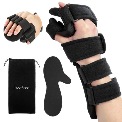 HOOMTREE Stroke Resting Hand Splint Right&Left Resting Hand Splint with Finger Separator Functional Night Immobilizer Wrist Finger Brace for Carpel Tunnel PainSprain FractureTendonitis (RightBlack)