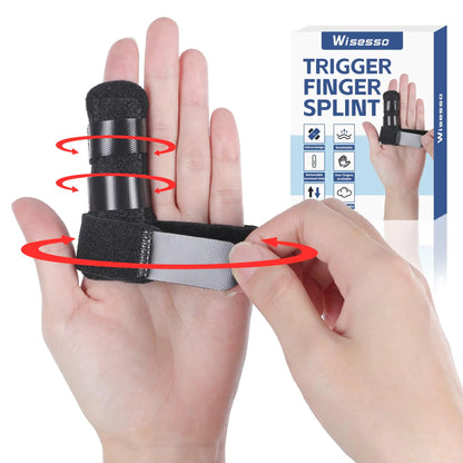 Wisesso Trigger Finger Splint Index Finger Splint with 3 Adjustable Straps for Straightening & Broken & Pointer Finger Knuckle Splint Fits Index/Middle/Ring/Pinky Finger- Left and Right Hand Black 1 Pack