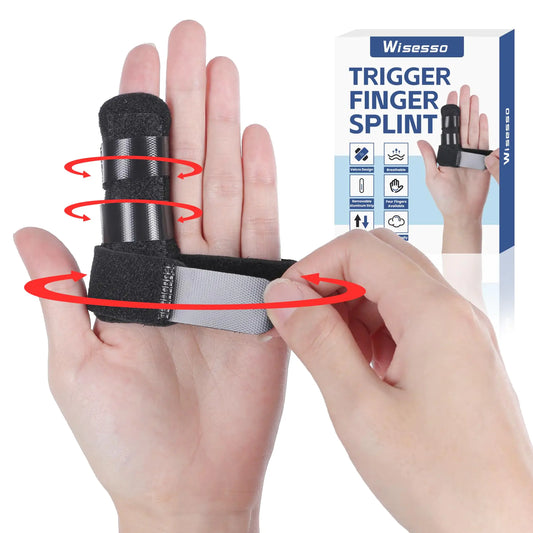Wisesso Trigger Finger Splint Index Finger Splint with 3 Adjustable Straps for Straightening & Broken & Pointer Finger Knuckle Splint Fits Index/Middle/Ring/Pinky Finger- Left and Right Hand Black 1 Pack