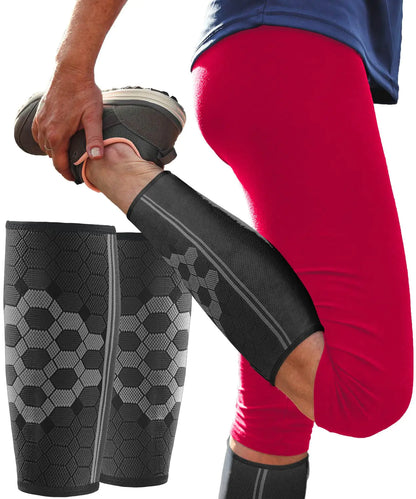 Calf Compression Sleeves by SPARTHOS (Pair) – Leg Compression Socks for Men and Women – Shin Splint Calf Pain Relief Air Travel Flight Nurses Maternity Basketball Football Soccer (Black-XL)