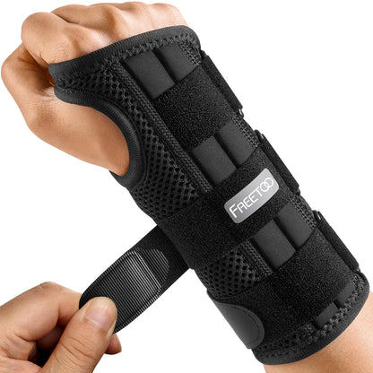FREETOO Lengthened Wrist Brace for Carpal Tunnel Relief Stronger Wrist Support with 3 Stays Women Men Adjustable Splint for Right Hand Tendonitis Arthritis Sprains Black(Right Hand S/M)