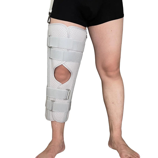 Yarifxy Three-Panel Knee Immobilizer & Knee Stabilizer - Leg Support Splint for Knee Pre-and Postoperative Injuries & Instabilities - Straight Leg Brace with Shoulder Strap to Prevent Sliding (18")