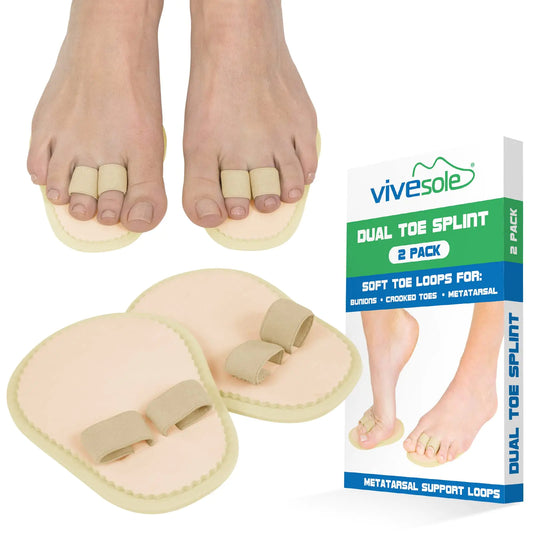 ViveSole Budin Splint Toe Straightener (Pair) - Hammer Toe Corrector for Women Men - Crooked Toe Joint Realign Cushion Brace for Claw Curled - Metatarsal Support Loop Guard Alignment Corrector Wrap
