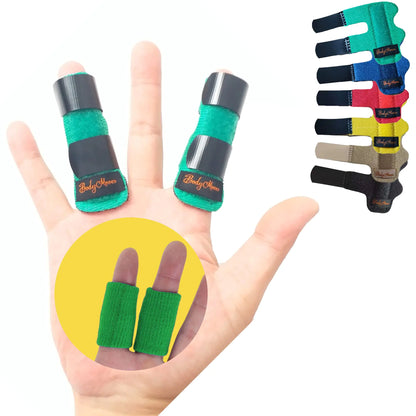 BodyMoves 2 Finger Splint plus 2 sleeves for Trigger Mallet Broken Finger brace joint support for men and women- ideal for seniors (4 pc set Forest Green)